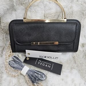 Black Vegan Clutch with Gold Accents